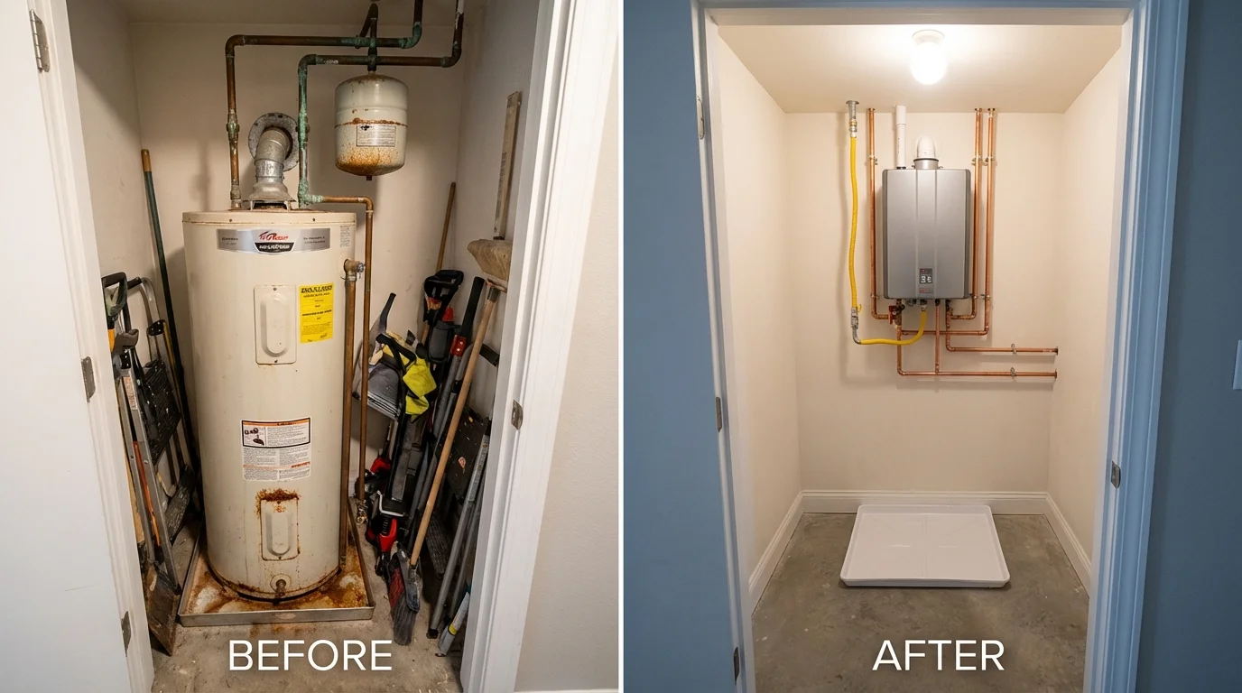 Tank water heater versus wall-mounted tankless unit comparison for Burbank, CA homeowners
