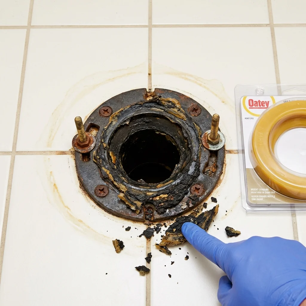 Failed wax ring showing water seepage at the base of a toilet in a Burbank, CA home