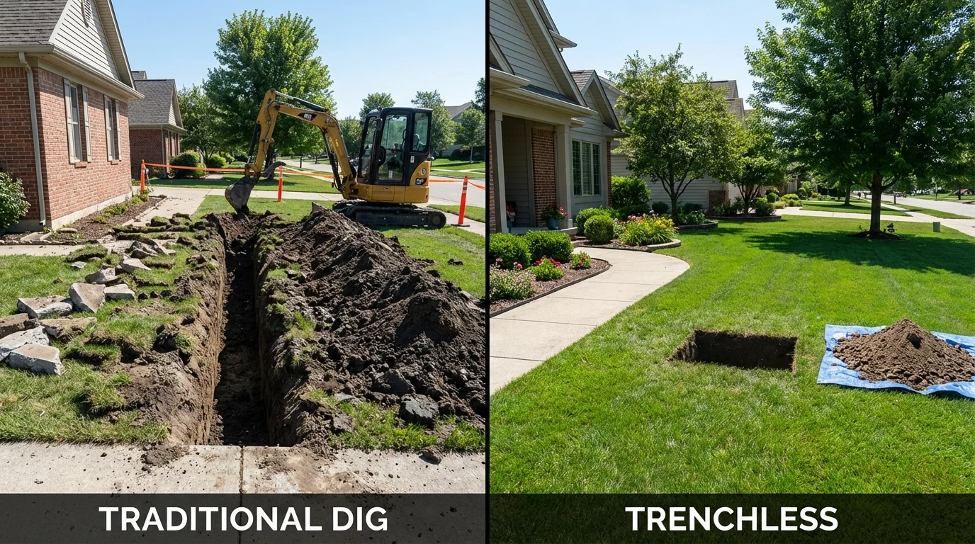 Trenchless sewer repair with minimal yard damage versus traditional excavation in Burbank, CA